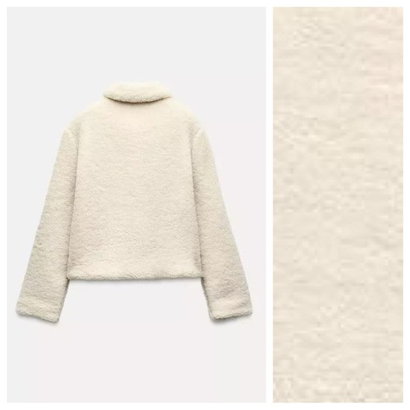 NWT. Zara Ecru Faux Shearling Collared Jacket. Size S. - Picture 5 of 12